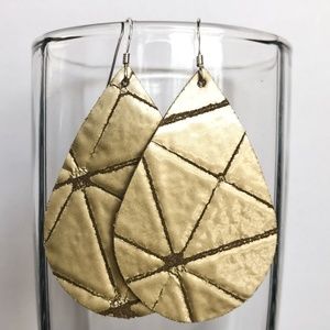 Gold Geometric Print Teardrop Leather Earrings